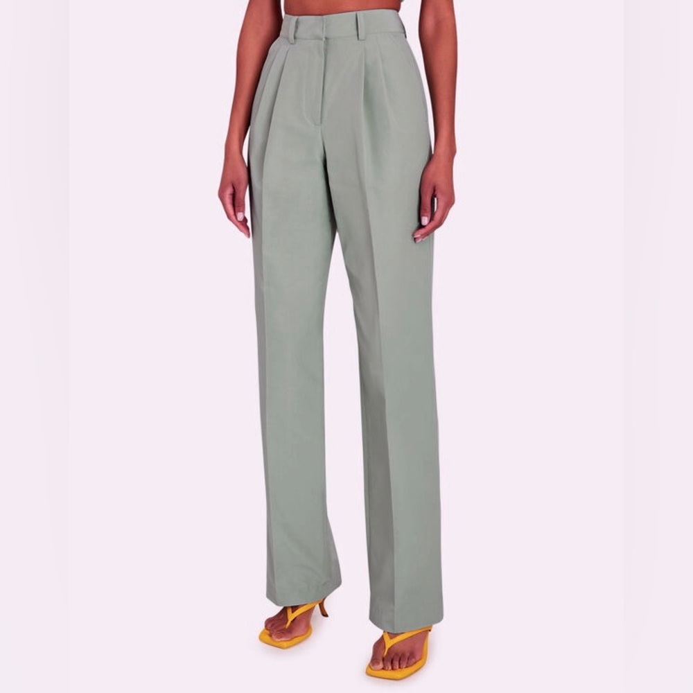 AKNVAS O’CONNOR Pleated Blue Green High Rise Straight Leg Pants Sz 10